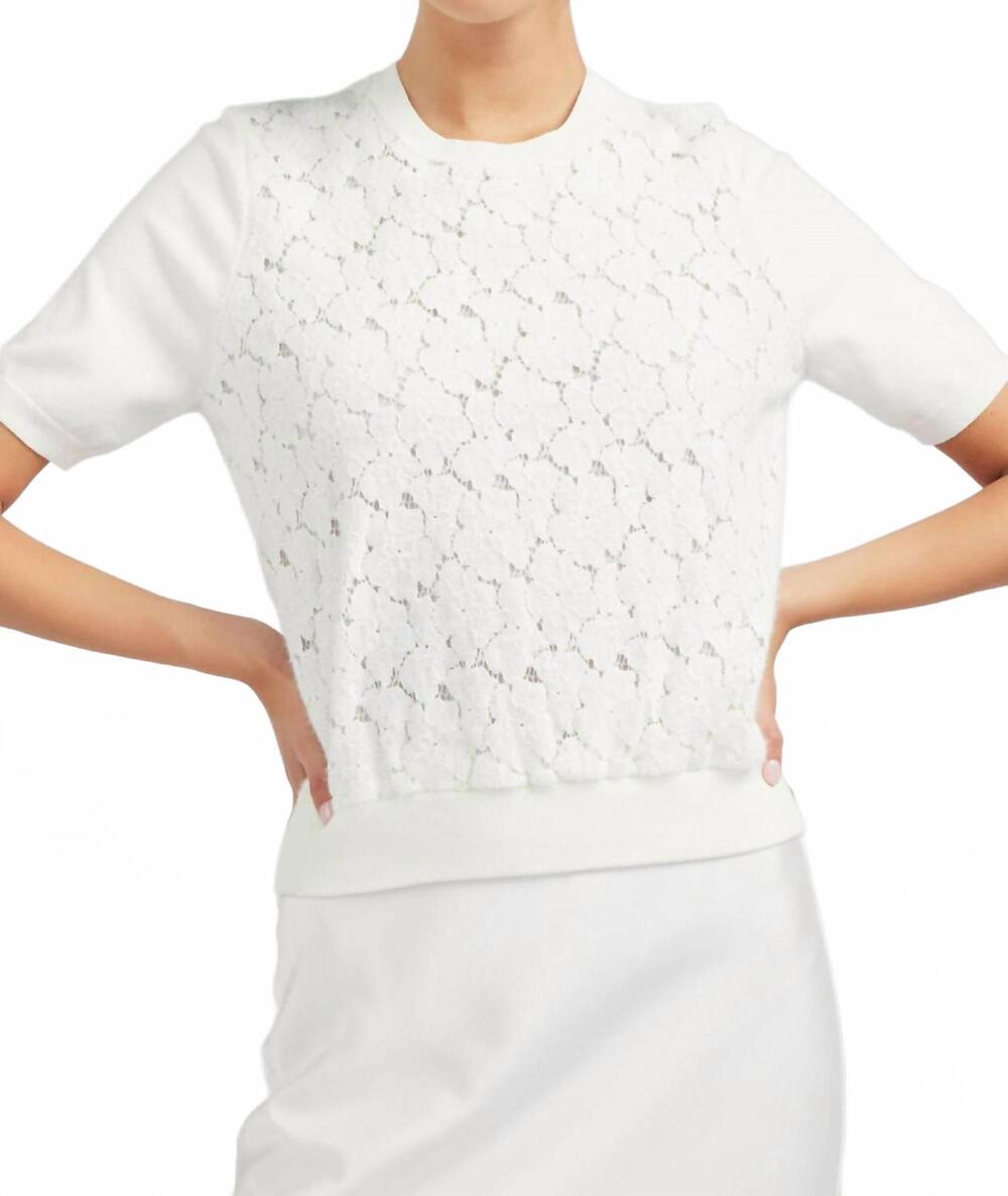 NEW CURRENT AIR round neck lace sweater in winter white